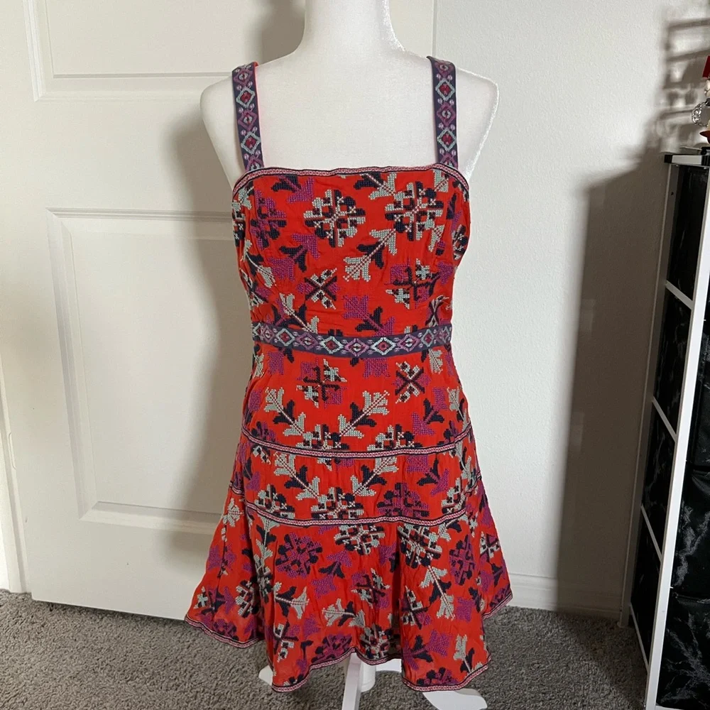 Rare! NWOT Anthropologie Dark Orange Embroidered Dress 8 - Picture 4 of 12